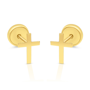 Orecchini a bottone in oro minimalista con disegno a croce - Product Image 1