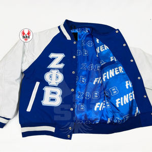 Chaqueta Universitaria Bordada con Letras Griegas de la Hermandad Zeta Phi Beta para Hombre |   Chaqueta Universitaria de Lana Bordada Personalizada para Hombre, Estilo Sorority - Product Image 5
