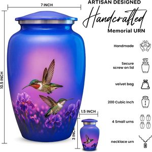 Lot de 6 urnes décoratives colibri pour cendres adultes Urnes funéraires en aluminium violet métallique 4 urnes incluses - Product Image 2