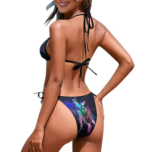 Traje de Baño Bikini de Dos Piezas para Mujer, con Tirantes Halter, de Spandex/Nylon, Estilo Cheeky, con Push-Up, para la Playa, Vacaciones de Verano, Fiestas en la Piscina - Product Image 5