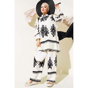 Ensemble 2 Pièces Ethnique en Viscose à Motifs Ecru - Product Image 2