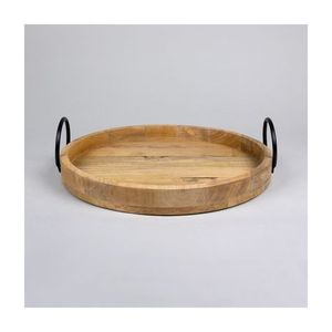 Bandeja de servicio de madera de forma redonda de diseño antiguo de gran calidad con asas de metal negro forma y tamaño personalizados para usar fiesta en casa - Product Image 1
