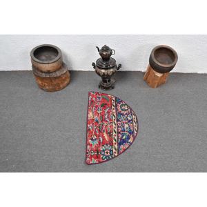 Classic Red <b>Blue</b> Handmade Wool <b>Rug</b> 2.5 X 1.5 ft Turkish <b>Large</b> Area Rectangle Area Abstract Pattern 10mm Latex for Hallway Use - Product Image 3