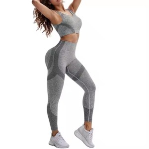 Femmes taille haute bout à bout levage Leggings Nylon impression vêtements de sport pantalons de sport sans couture Push Yoga respirant grande taille ensembles solides - Product Image 2