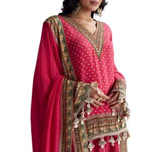 Ensemble Palazzo imprimé rose avec Dupatta Vente en gros Vêtements ethniques pour femmes OEM Usine de vêtements Fournisseur en vrac Mode personnalisée - Product Image 2