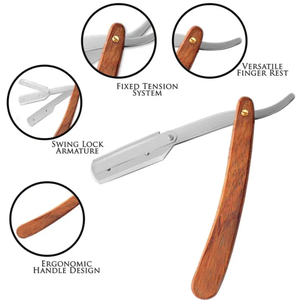 Rasoirs de rasage de barbe de lame jetable tranchante d'acier inoxydable de poignée en plastique rouge avec le manche en bois - Product Image 2