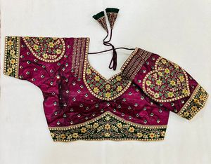 Blouse prête à porter en soie Bahubali tendance et à la mode, avec broderie lourde en fil doré, grossiste de Surat, Inde - Product Image 1