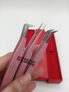 Pince à épiler professionnelle GETUP BROSONS IMPEX GBI-EET-2316, rose clair, revêtement poudré, 45 degrés, pour volume de cils, pointe argentée, droite - Product Image 5