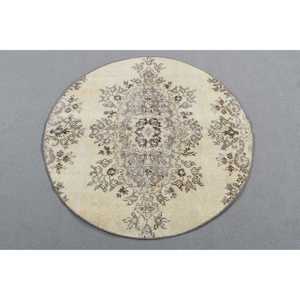 Tapis turc vintage 3,5x3,5 pieds, tapis patchwork blanc - Product Image 1