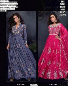 Vestido indio moderno con bordado completo y lentejuelas, mangas completamente cosidas, dupatta, para fiesta, de chifón y seda, de secado rápido. - Product Image 5