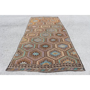 Turkish Large Rug, 5.2x10.4 ft Vintage Rug, <b>Brown</b> Kilim <b>Wool</b> Rug - Product Image 1