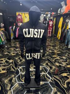 Survêtement élégant imprimé strass pour hommes 2 pièces ensemble luxe Hip Hop Streetwear conception personnalisée survêtements respirants avec patch - Product Image 5