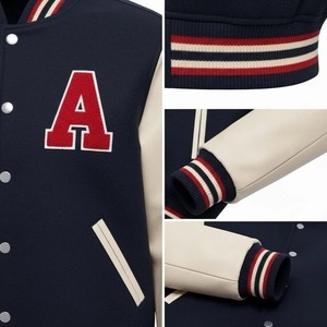 Chaqueta Universitaria Personalizada, Chaqueta Varsity con Cuerpo de Lana y Mangas de Cuero PU, Chaqueta de Béisbol Retro con Parches de Letras para Hombre - Product Image 4