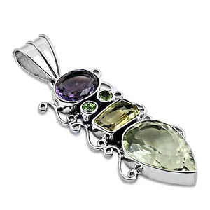 Collier pendentif multi-pierres en argent 925 pour femme avec or rose et platine, bijoux cadeau avec breloques en perles - Product Image 1