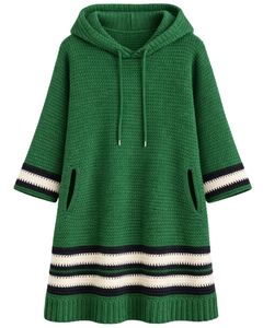 Manufacturer Customized Women Green Hooded Knit Sweater Dress Chunky <b>Crochet</b> Pullover Longline Winter Warm Casual Streetwear <b>Top</b> - Product Image 1