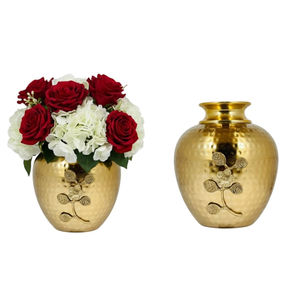 Juego de Jarrones de Flores de Metal Martillado Hechos a Mano, Acabado en Cobre Marrón y Dorado, Jarrones con Hoja Dorada, Perfectos para Decoración del Hogar y Mesa - Product Image 5