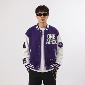 Veste universitaire en laine et cuir pour homme, veste en chenille, veste bomber universitaire, OEM personnalisé, streetwear - Product Image 4