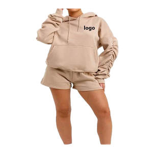 Conjunto de Verano de 2 Piezas para Mujer, Talla Grande, Color Sólido, Logotipo Personalizado al por Mayor, Top Corto y Pantalones Cortos con Capucha, Atuendo Deportivo - Product Image 2