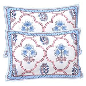 Parure de lit double 3 pièces en coton imprimé à la main Jaipuri, motif floral bleu classique et animaux, avec taies d'oreiller à bordure décorative - Product Image 2