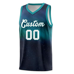 Camiseta de baloncesto sublimada de último diseño, tela de poliéster, costilla corta, cuello en V, cintura elástica, aparejos, conjuntos de impresión de sarga - Product Image 3