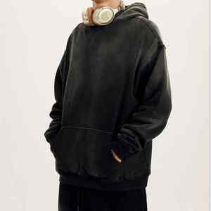 Manufacturers OEM Custom Streetwear 500GSM Heavyweight Vintage Washed <b>Dark</b> <b>Grey</b> <b>Hoodie</b> - Product Image 4