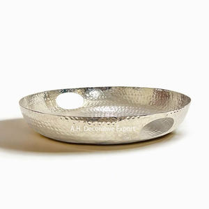 Plateau de service en aluminium plaqué or fait à la main plaque design martelée pour hôtels table maison cuisine-plat alimentaire décoratif - Product Image 6