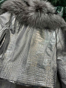 Wholesale Elegant Cowhide Leather Bomber Jacket for Women Oxford <b>Fabric</b> Knitted Processing Genuine Leather Nylon Lining - Product Image 2