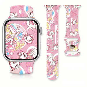 Bracelet réglable Marie Aristochat pour Apple Watch, silicone rose avec breloque en acier doré, bracelet de montre connectée respirant, modèle IWatch - Product Image 6