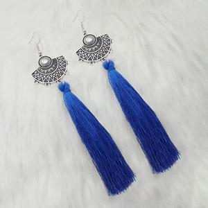 Tip Top Fashions Blue Thread Rhodium Plated <b>Tassel</b> <b>Earrings</b>-1313324D - Product Image 1