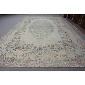 พรมตุรกีวินเทจขนแกะสีเบจสีฟ้า6.1 x 9.3ft แบนถักลายสำหรับตกแต่งห้องนั่งเล่นห้องโถงใช้น้ำยาง - Product Image 2