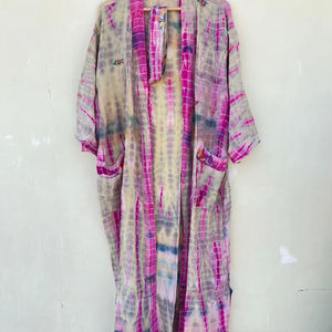 Robe Kimono Tie-Dye faite à la main pour femmes avec ceinture Style vintage pour l'été, l'automne et le printemps - Product Image 1