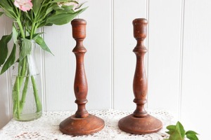 Vintage <b>Wooden</b> Large <b>Candle</b> <b>Sticks</b> Set of 2 - Product Image 4