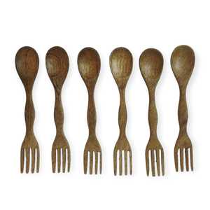 Vaisselle en bois de manguier fabriquée à la main naturelle et respectueuse de l'environnement 2-en-1, fourchette et cuillère, ensemble de vaisselle, plats de riz pour la maison, fête - Product Image 1