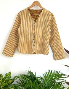 Indian Hand Block Printed Cotton Quilted <b>Jacket</b> for Women Breathable Reversible Floral Button All Season Casual Outerwear <b>Jersey</b> - Product Image 2