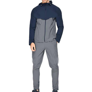 Chaqueta cortavientos personalizada para hombre, conjunto de chándal de dos piezas con cremallera, chándal de retazos de poliéster y nailon, chándal cortavientos - Product Image 1