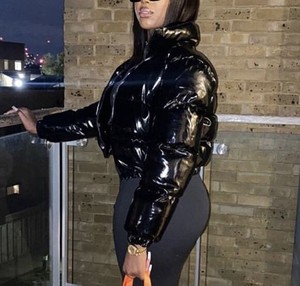 OEM Custom logo Shiny Crop <b>Top</b> Puffer Jacket for Women Custom logo Women <b>Bubble</b> Jackets - Product Image 3