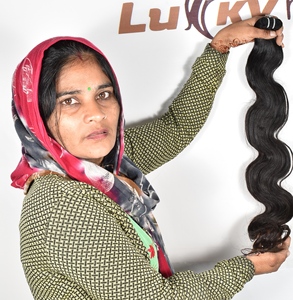 Extensiones de cabello humano natural alineado con cutícula Virgen del templo indio sin procesar - Product Image 1