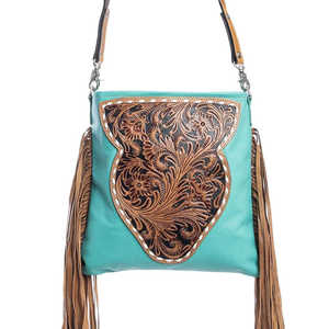 Bolso de mano de cuero de vaca para mujer, el mejor diseño, estilo Vintage, estilo bohemio occidental, bolso cruzado de moda, bordado de una sola correa para - Product Image 1