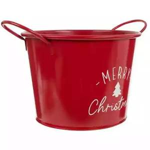 Seau de Noël en métal pour la décoration festive de la maison avec un design rustique parfait pour contenir des pommes de pin ornements cadeaux - Product Image 1