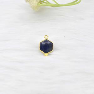 Colgante de piedras preciosas de zafiro azul hexágono oro Vermeil 925 conjunto de bisel de plata esterlina encanto sola fianza elegante joyería regalo para ella - Product Image 4