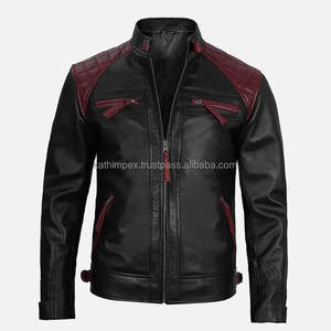 Chaqueta de cuero acolchada personalizada OEM para hombre, mangas a rayas, bolsillos con múltiples cremalleras, hebillas laterales para invierno informal transpirable - Product Image 1