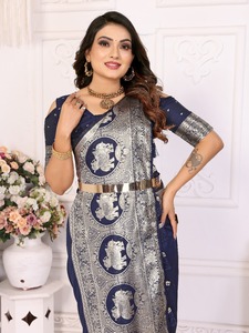 Verano único de moda Banarasi seda étnica Saree con blusa vestido ecológico estampado Digital patrón Floral para mujeres - Product Image 2
