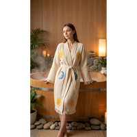 Peignoir en coton biologique 100% tissé Varol, respectueux de l'environnement, imprimé floral, col kimono, manches longues, respirant, taille unique, pour femmes