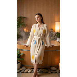 Peignoir en coton biologique 100% Varol, imprimé floral, col kimono, manches courtes, respirant, taille unique, logo personnalisé - Solyra ODM Supply - Product Image 1