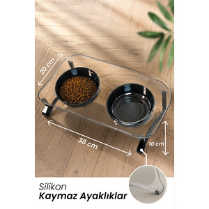 Dual 15 Inclined Elevated Pet <b>Slow</b> <b>Feeder</b> Cat and Dog Food and Water Bowl Oval Shape Plastic Portable Indoor Outdoor Use - Product Image 3