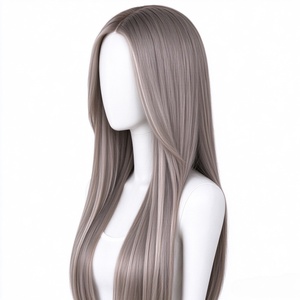 Long Straight Silver Gray <b>Synthetic</b> Fiber Wig for Women Fashion Natural Look Adjustable Cap Daily Wear Party Cosplay - Product Image 2