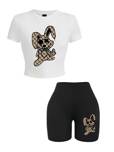 2025 pantalones cortos estampados en 3D camisa de alta calidad 100% algodón conjuntos de mujer transpirable verano 2 piezas conjunto de mujer - Product Image 2