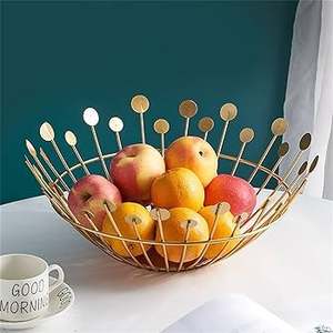 ตะกร้าเก็บลวดโลหะทรงกลมสีทองตะกร้าเก็บผักและผลไม้ - Product Image 1