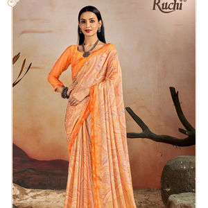 Saree en soie de mousseline de soie pure indienne de Style Bollywood avec bordure en dentelle perlée et pièce de chemisier/saree de couleur bleue - Product Image 1