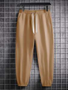 Men's Casual Loose Cotton Fleece Sweatpants Fully Customizable with Solid Drawstring Waist <b>Pleated</b> Front Winter Trousers - Product Image 6